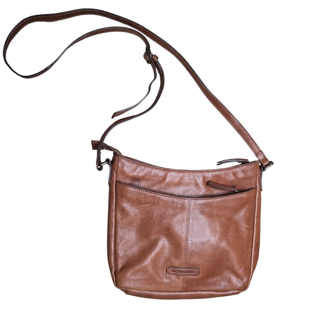 Lucky Brand Cognac‎ Brown Genuine Leather Crossbody Shoulder Bag Boho Casual